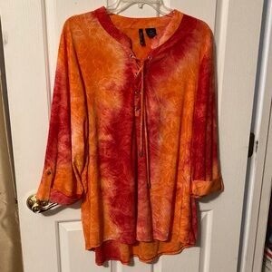 new directions Orange & Red Lace-Up Tunic